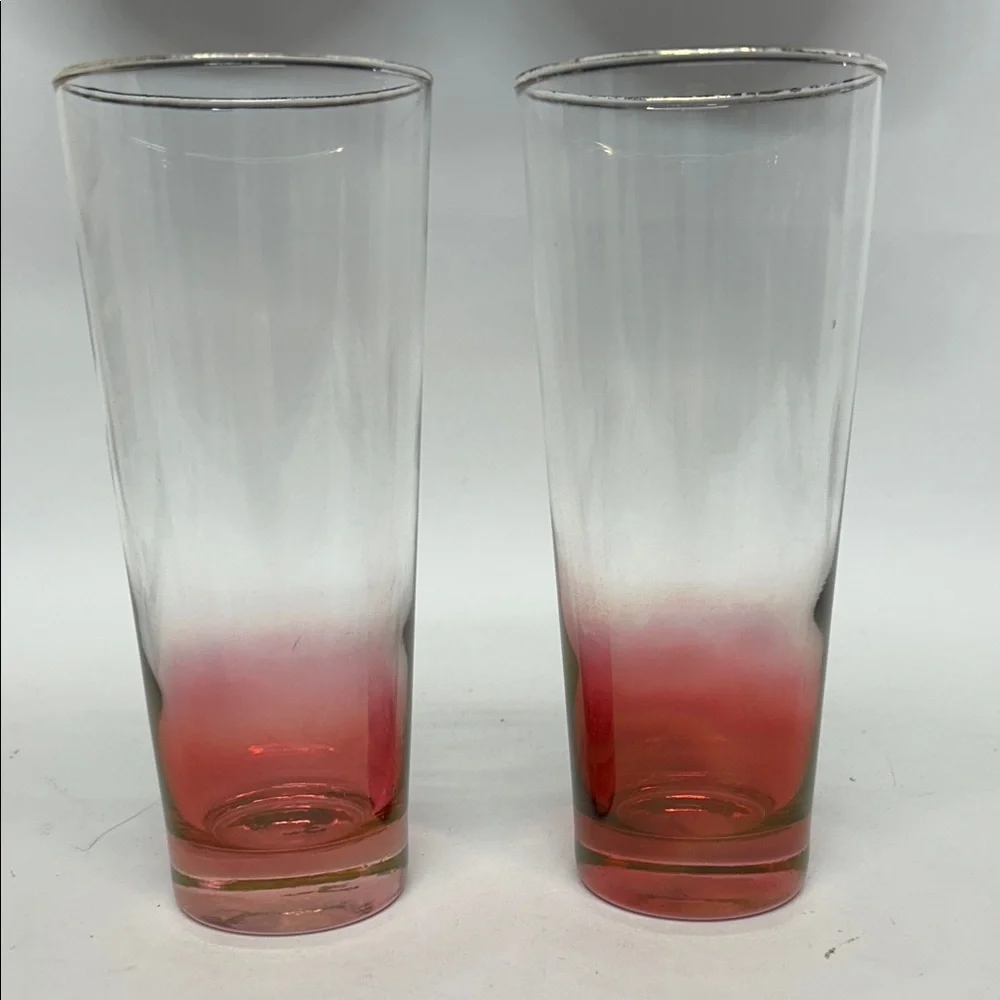 Set of Two Pink Ombre Glasses vintage tall, highball glasses